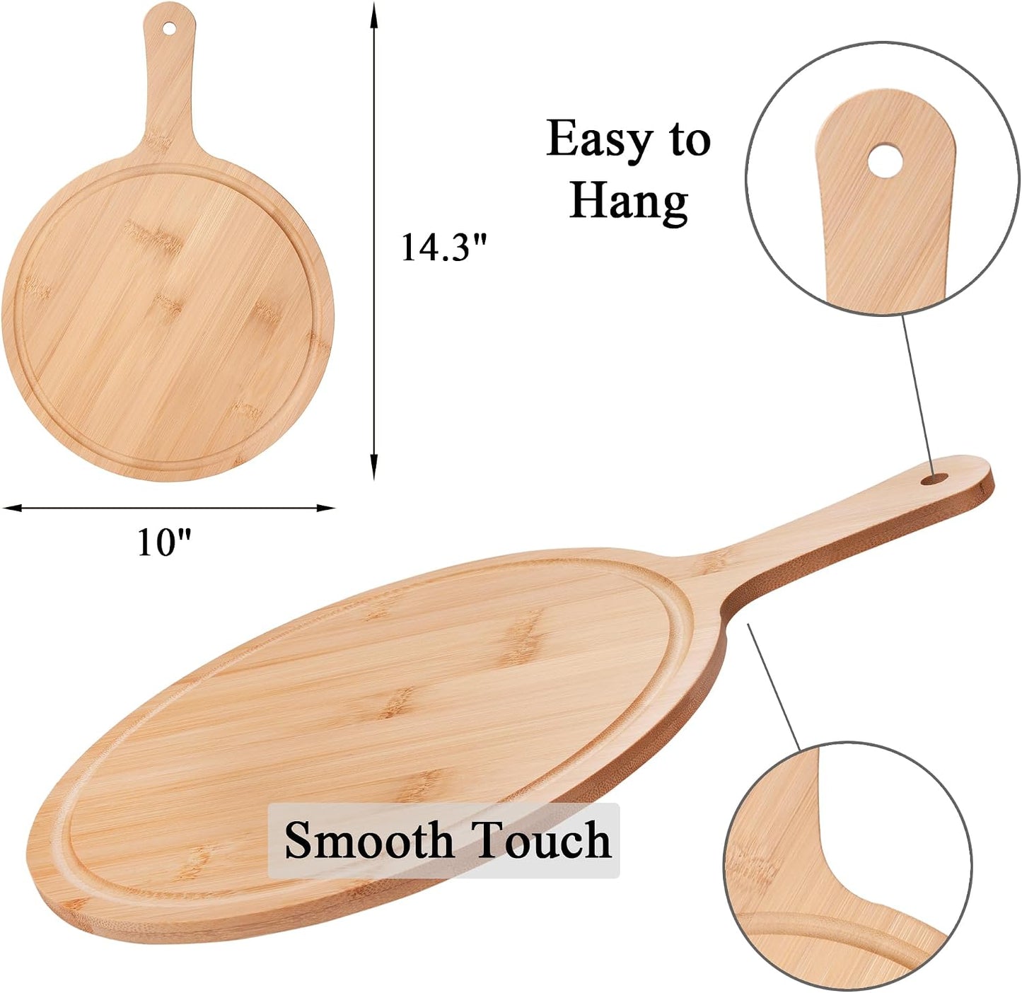 WILLOWDALE 10pcs Wood Cutting Boards for Kitchen, 10" Round Charcuterie Boards Wood Serving Board for Pizza, Cheese, Dessert, Wooden Cutting Board with Handle Fruit Vegetable Bamboo Cutting Board Set