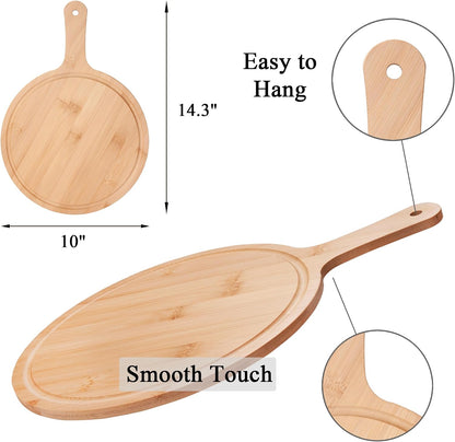 WILLOWDALE 10pcs Wood Cutting Boards for Kitchen, 10" Round Charcuterie Boards Wood Serving Board for Pizza, Cheese, Dessert, Wooden Cutting Board with Handle Fruit Vegetable Bamboo Cutting Board Set