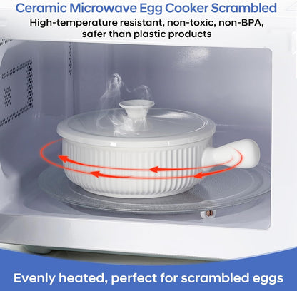 EliteVibe Ceramic Microwave Egg Cooker, Scrambled Egg Maker, White