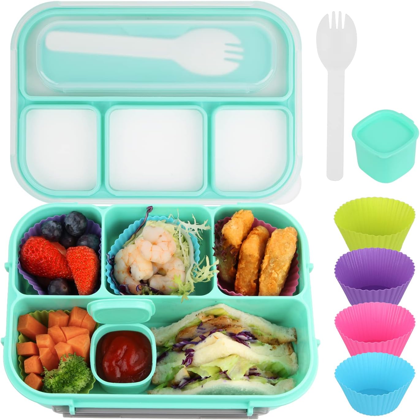 MaMix Bento Box Adult Lunch Box, Lunch Box Kids, Lunch Containers for Adults/Kids/Students,1300ML-4 Compartment Bento Box (purple)