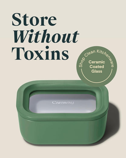 Caraway Glass Food Storage - 4.4 Cup Glass Container - Ceramic Coated - Easy to Store, Non Toxic, Non Stick Lunch Box Container with Lids - Dishwasher, Oven, & Microwave Safe - Mist