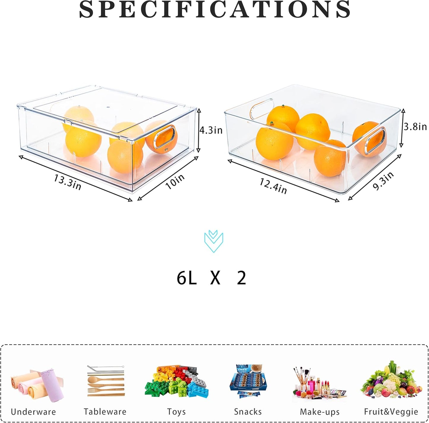 Mano Stackable Fridge Drawers Pull Out Bins with Handle Clear Refrigerator Drawers Organizer Food Storage Container Box with Dividers Plastic Produce Saver for Pantry, Cabinet, Kitchen, Clothes（7Pack）