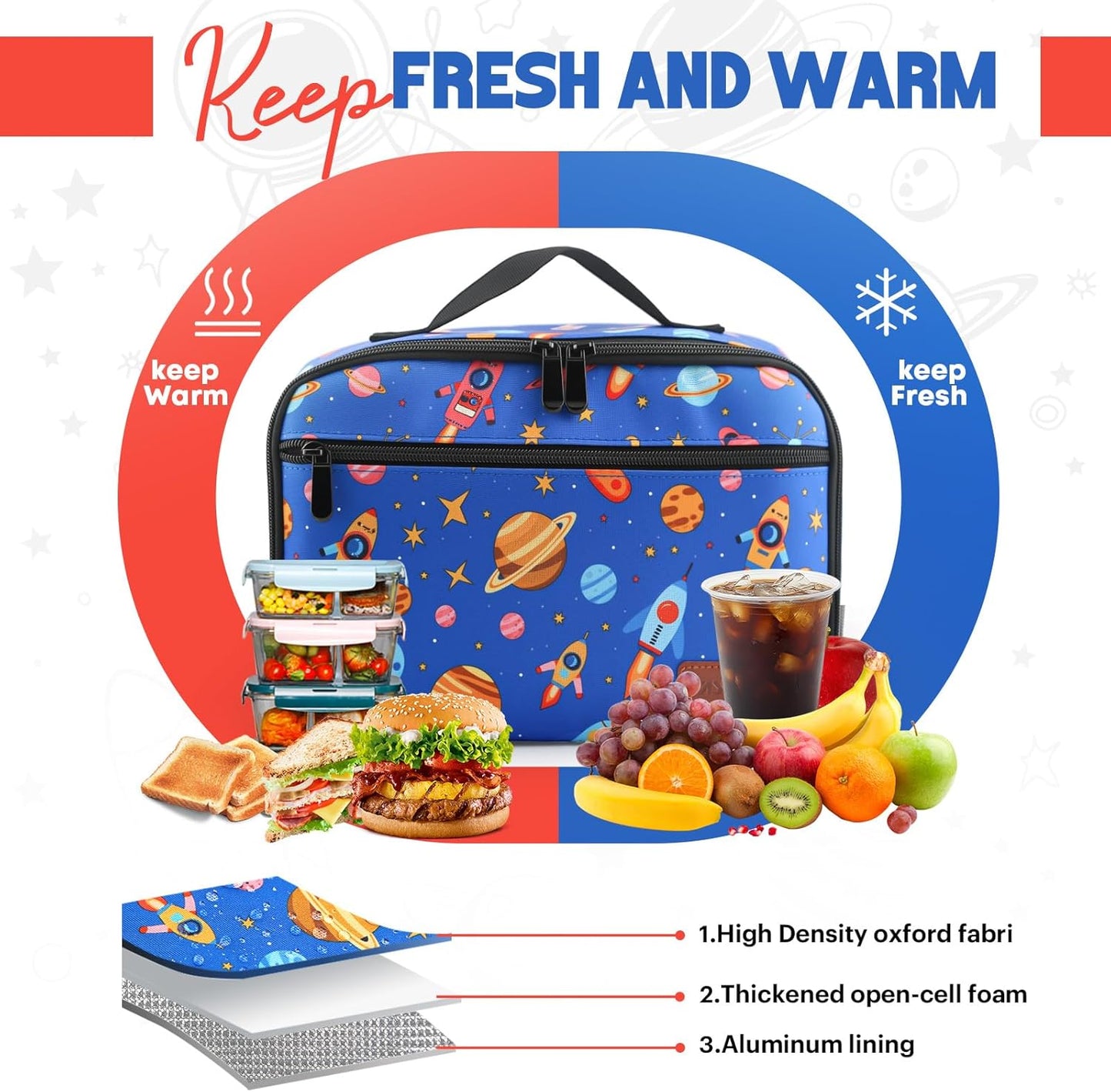 Lunch Box Kids, Lunch Bags for Women Men, Insulated Cooler Reusable Cute Lunch Containers for Boy & Girls, Adults Leak Proof Large Lunch Tote Bags for School, Work, Travel, Picnic Outdoor and Beach