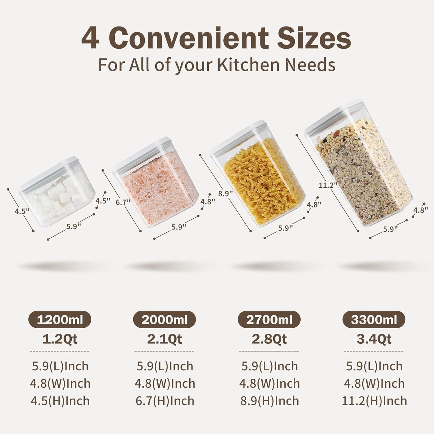 Melovom Pop Airtight Food Storage Container with Lid, 4L/4.2qt Large Cereal Flour Sugar Storage Container with Scoop, One Button Opening, BPA-Free, Kitchen Pantry Organization and Storage