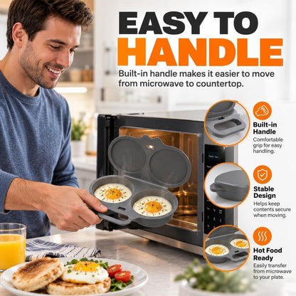 2Pcs Dual Cavity Microwave Egg Poacher With Lid & Handle,Dark grey