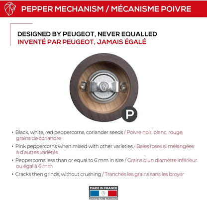 Peugeot Paris Classic Manual Pepper Mill - Adjustable Grinder - Beechwood, Chocolate, 7-Inch