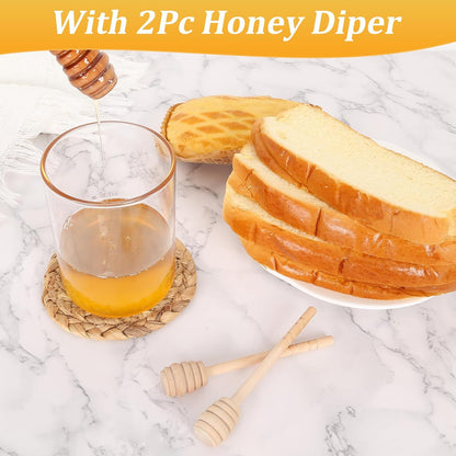 Honey Jar with Dipper and Lid,Glass Honey Pot Container Dispenser,Clear Glass Honey Container for Home Kitchen,Store Honey and Syrup,Easy to Clean… (12oz)