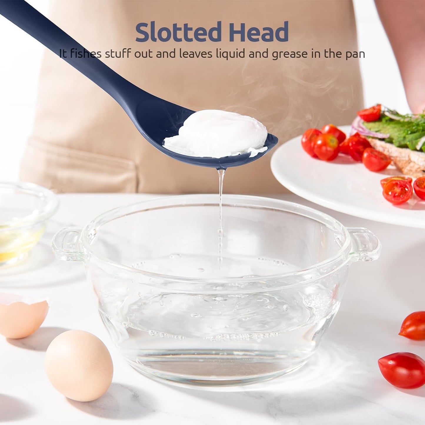 600ºF Heat Resistant Silicone Spoons: U-Taste 13.3in Solid & Slotted Kitchen Cooking Tool, Nonstick Long Rubber Utensil, Sturdy for Mixing, Serving, Stirring, Frying, Basting (Aqua Sky, 2PCS)