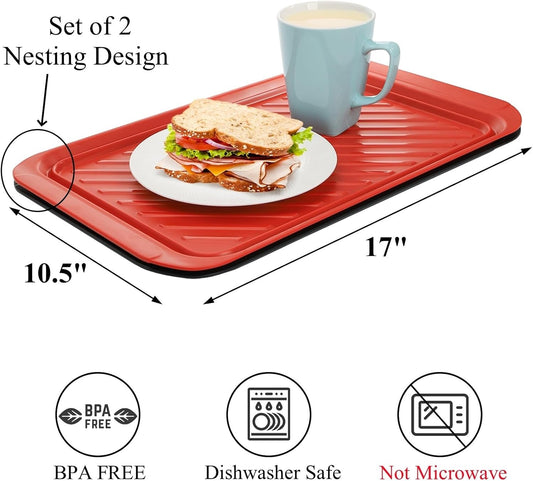 DEAYOU 2 Pack Grilling Prep and Serve Trays, 17" x 10.5" BBQ Platters for Cooked and Raw Meat, Melamine Serving Trays for Food, Outdoor, Grill Accessories, Dishwasher Safe, Black and Red