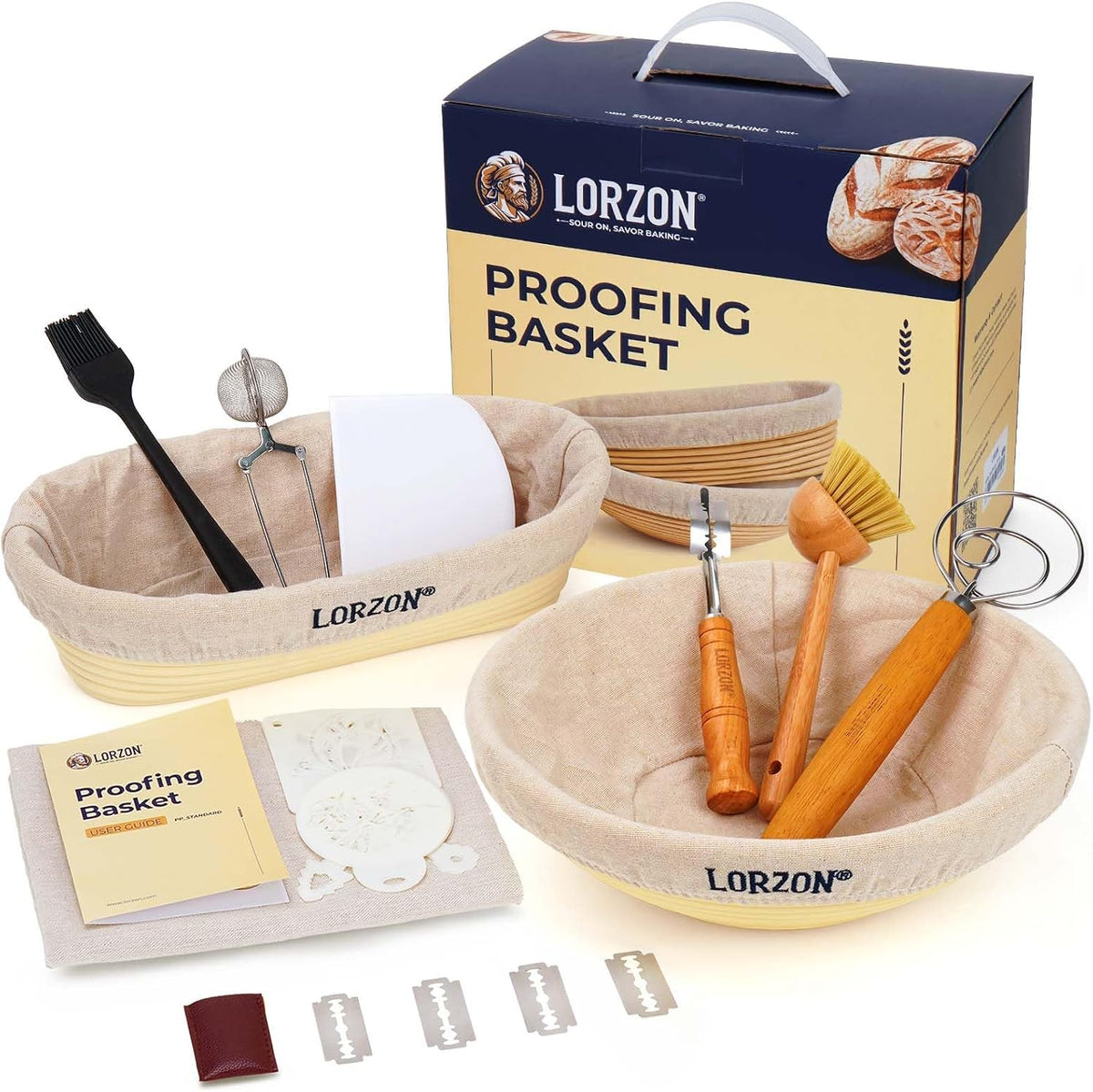 Banneton Proofing Basket Set, Sourdough Bread Baking Supplies (Plastic)