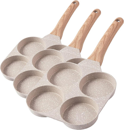 CAROTE 4-Cup Nonstick Granite Egg Pan, Cream White
