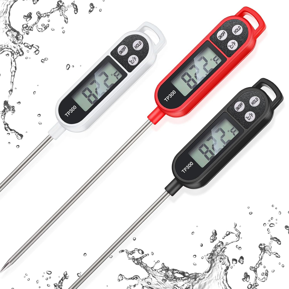 Copkim Instant Read Meat Thermometer Long Probe,Black, White, Red