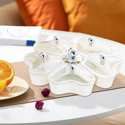 Dried Fruits Tray Candy Snack Plates Platter Appetizer Tray Divided Serving Tray for Cupcake Dried Fruits Family Holiday Home, Clear Grey Bowknot