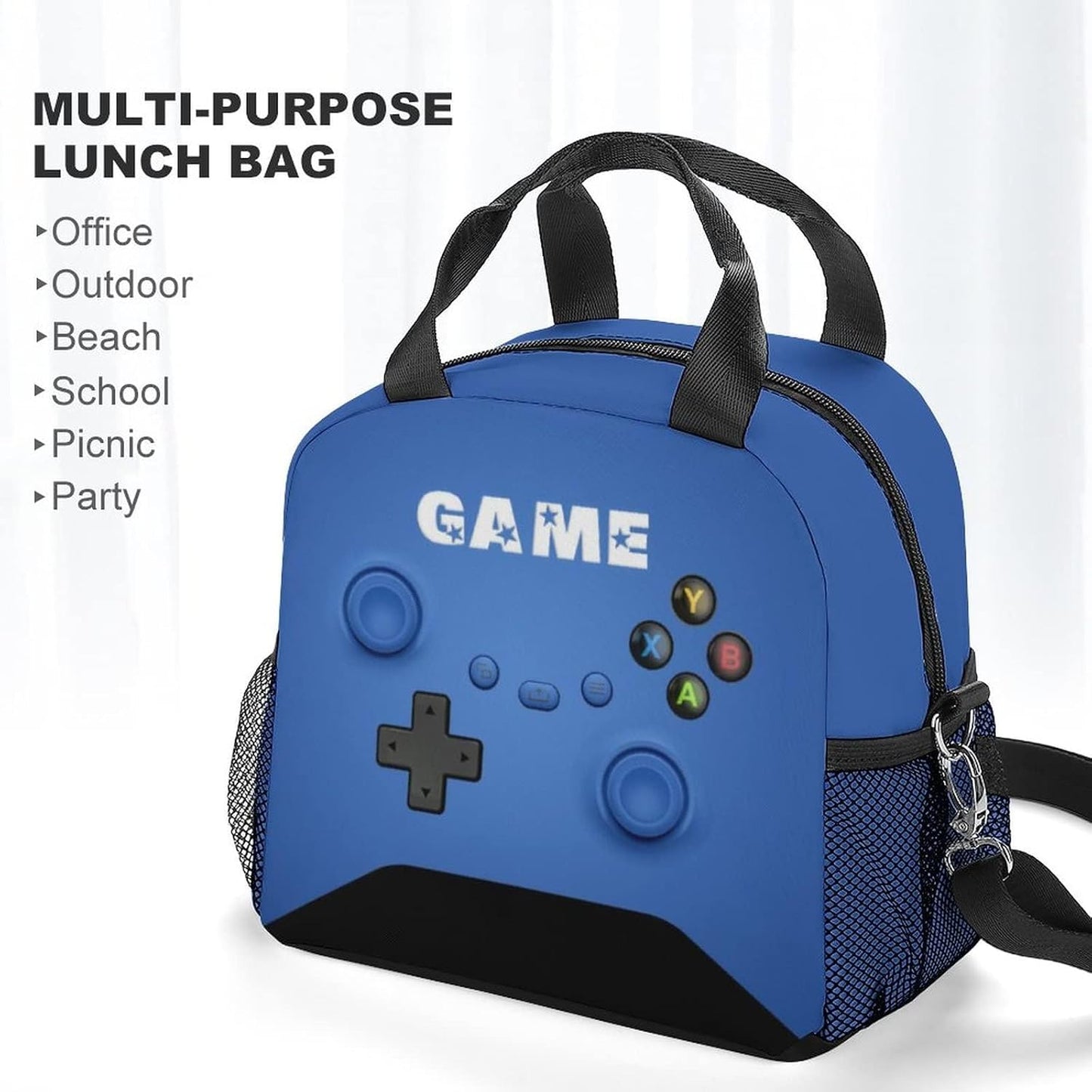 Game Lunch Bag for Boys Girls Gamer, Insulated Video Game Lunch Box for School Work Office Travel Picnic Hiking Beach, Waterproof Leakproof Portable Fits Most Bento Boxes