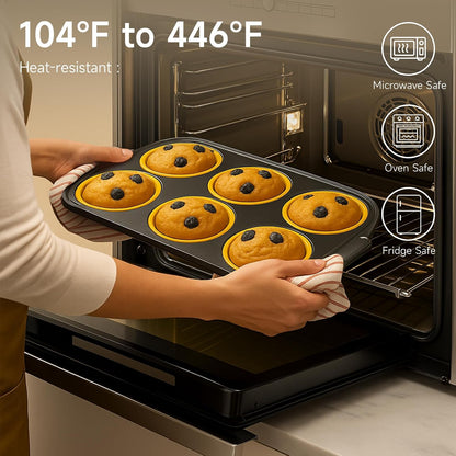 Silicone Muffin Pan for Baking with Metal Frame, Nonstick, 6 Cups Silicone Cupcake Pan, Muffin Tray,Jumbo Muffin Pan, Muffin Molds for Baking Muffins, Cupcakes, Egg Bites (Yellow, 1Pcs)