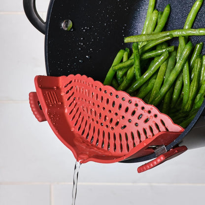 Sur La Table Clip & Drain Pot Strainer, Red