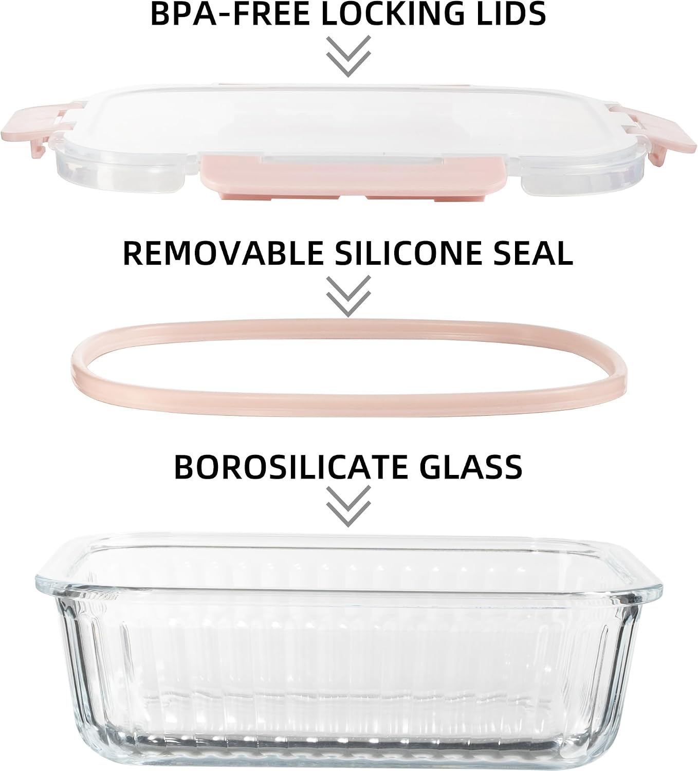 10 Pack Glass Food Storage Containers with Lids (34oz & 12oz) - Airtight, Leakproof, Meal Prep Containers for Kitchen - Dishwasher, Microwave, Oven, Freezer Safe High Borosilicate Glass (Pink)