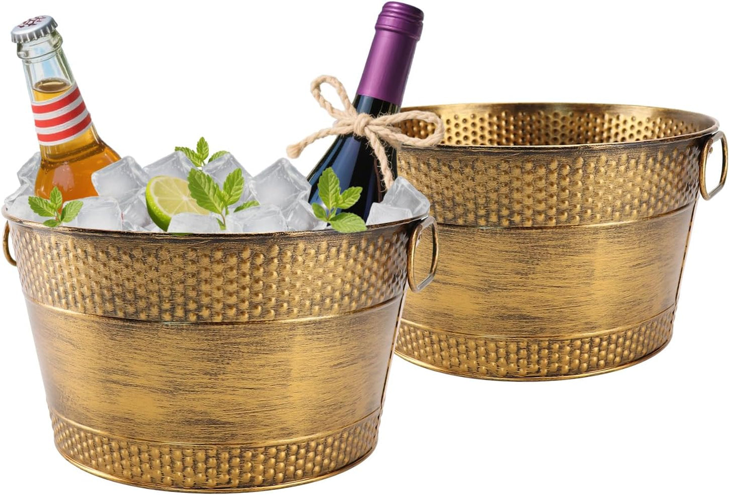 Ice Bucket for Parties Galvanized Beverage Tub, Drink Buckets Galvanized Bucket with Handles for Wine Beer Champagne Cocktails for Catering Bars (Copper-1PC)