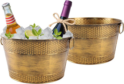 Ice Bucket for Parties Galvanized Beverage Tub, Drink Buckets Galvanized Bucket with Handles for Wine Beer Champagne Cocktails for Catering Bars (Copper-1PC)