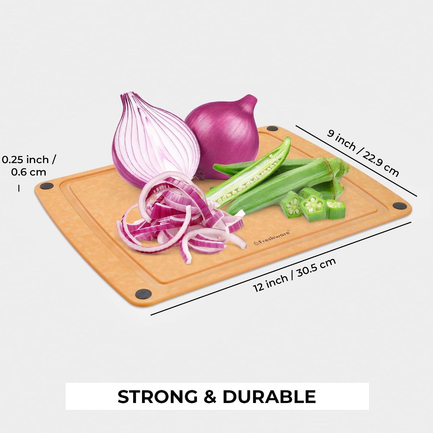 Freshware Wood Cutting Boards for Kitchen, Juice Groove, Non-Slip Silicone Feet, Dishwasher Safe, Medium 12" x 9" and Large, 15" x 11.25", Set of 2, Natural