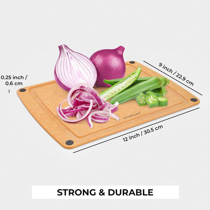 Freshware Wood Cutting Boards for Kitchen, Juice Groove, Non-Slip Silicone Feet, Dishwasher Safe, Medium 12" x 9" and Large, 15" x 11.25", Set of 2, Natural