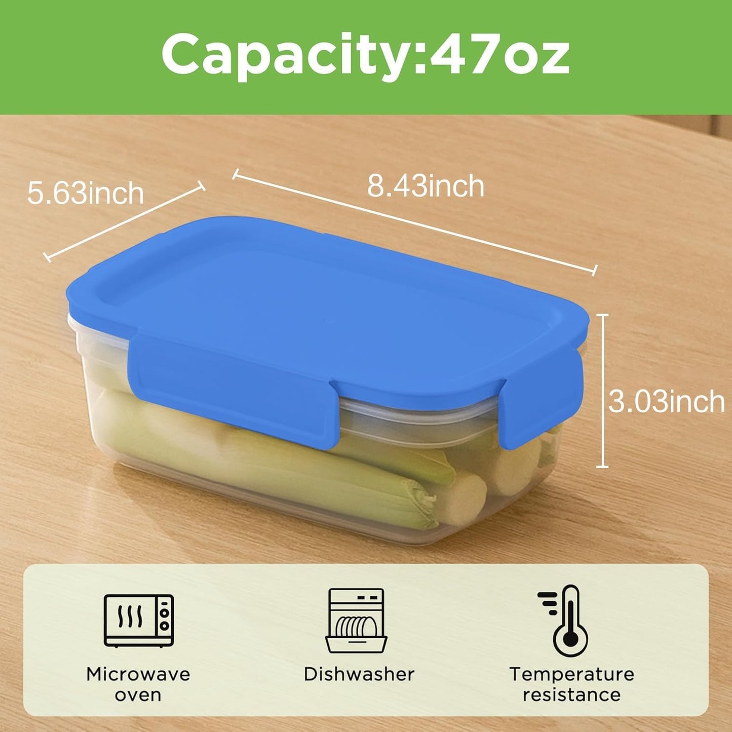 10-Pack Food Storage Containers with Airtight Leakproof Lids, BPA-Free Meal Prep Containers for Microwave/Dishwasher/Freezer, Green, 47.3oz Each
