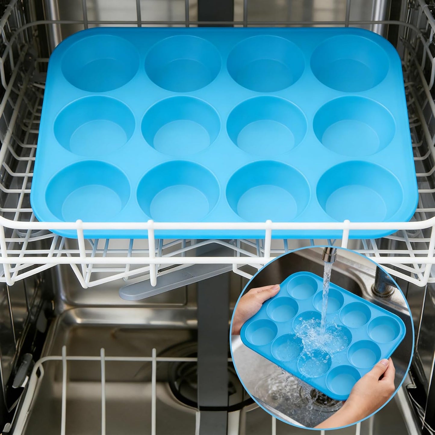 2Pack Silicone Muffin Pans with Metal Reinforced Frame,12 Cup Regular Size Silicone Cupcake Pan,Muffin Tin,Nonstick Cupcake Baking Molds for Muffins,Cupcakes,Egg Bites,BPA Free (2Pack Red)