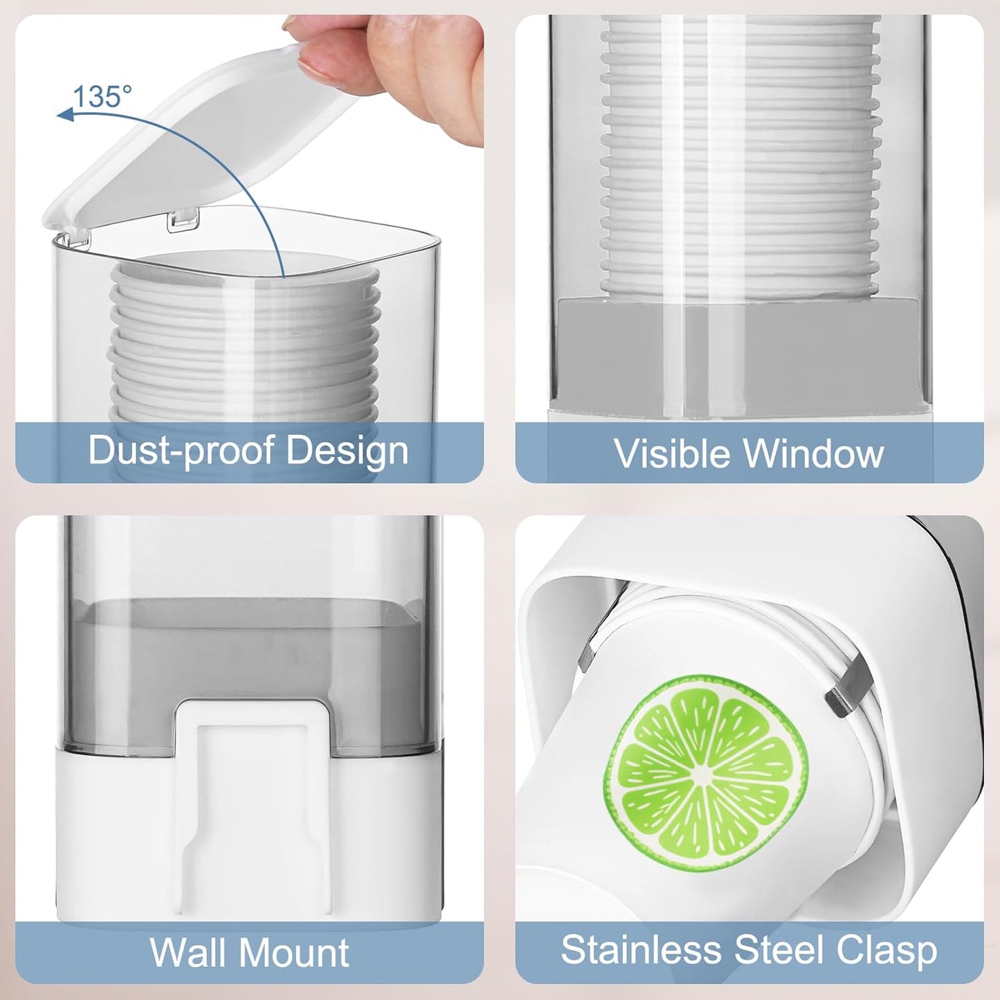 MYITYARD Cup Dispenser, Pull Type Wall Mount Cup Holder for Water Cooler Fit 3oz-5oz Disposable Paper and Plastic Cups, Bathroom Mouthwash Cup Dispenser for Home, Office, Gym, Hospital (White)