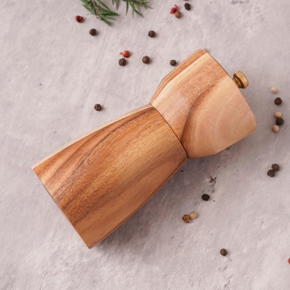 Pepper Grinder, Pepper Mill with Adjustable Stainless Steel, Acacia Wood, 14 cm/5 inch Height, Bottom Dia: 6 cm/2.36 inch (Tray is NOT Included)