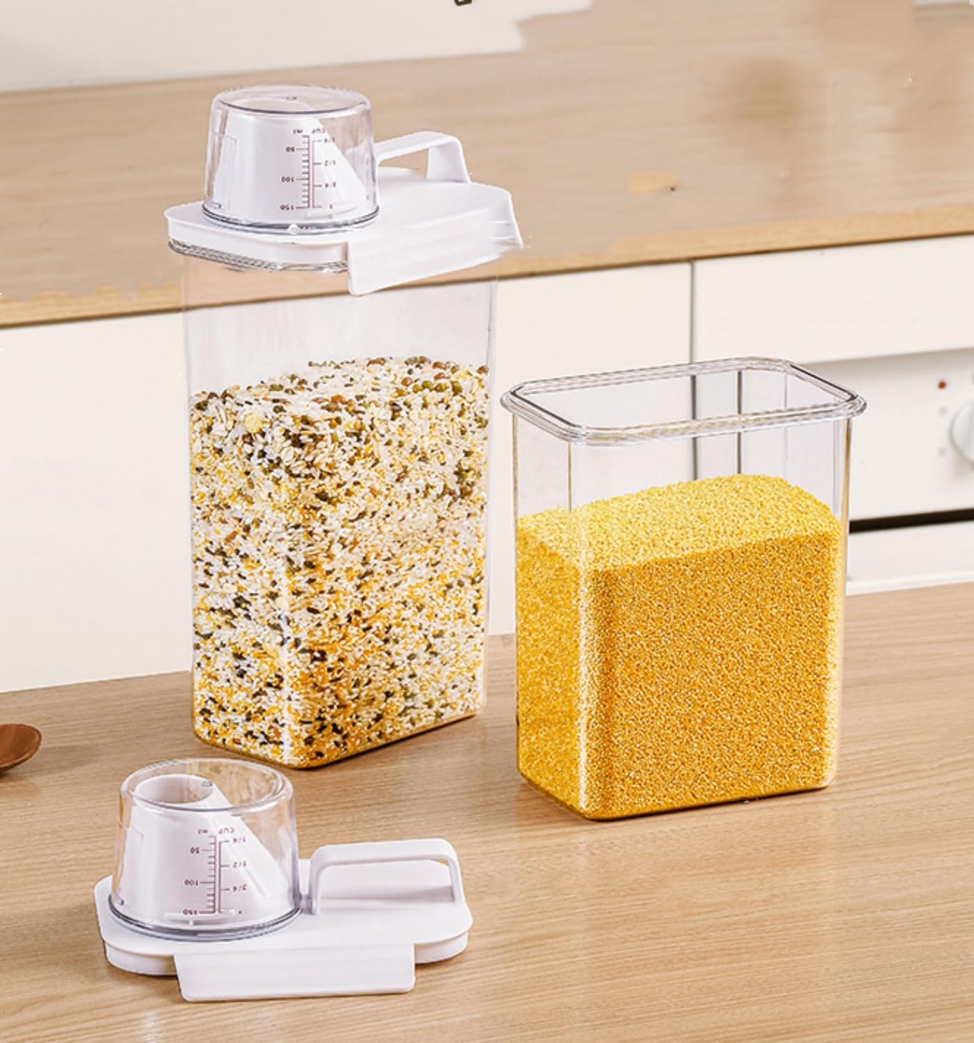Rice Airtight Dry Food Storage Containers with Pourable Spout,Kitchen Food Cereal Storage Containers with Graduated Cap (1800ML)