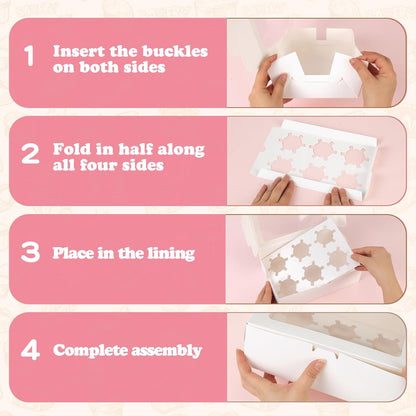 TOMNK 6 Count White Cupcake Boxes with Window - 36 Total Capacity Cupcake Carrier Sets for Birthday Holiday Party Bakery Supplies