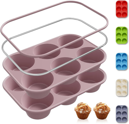 2 Pack 12 Cups Silicone Muffin Pan with Metal Reinforced Frame Regular Size Silicone Molds Cupcake Cake Baking Pans Cookie Baking Chocoflan Cupcake Mold Nonstick Muffin Tin Home Baking Supplies