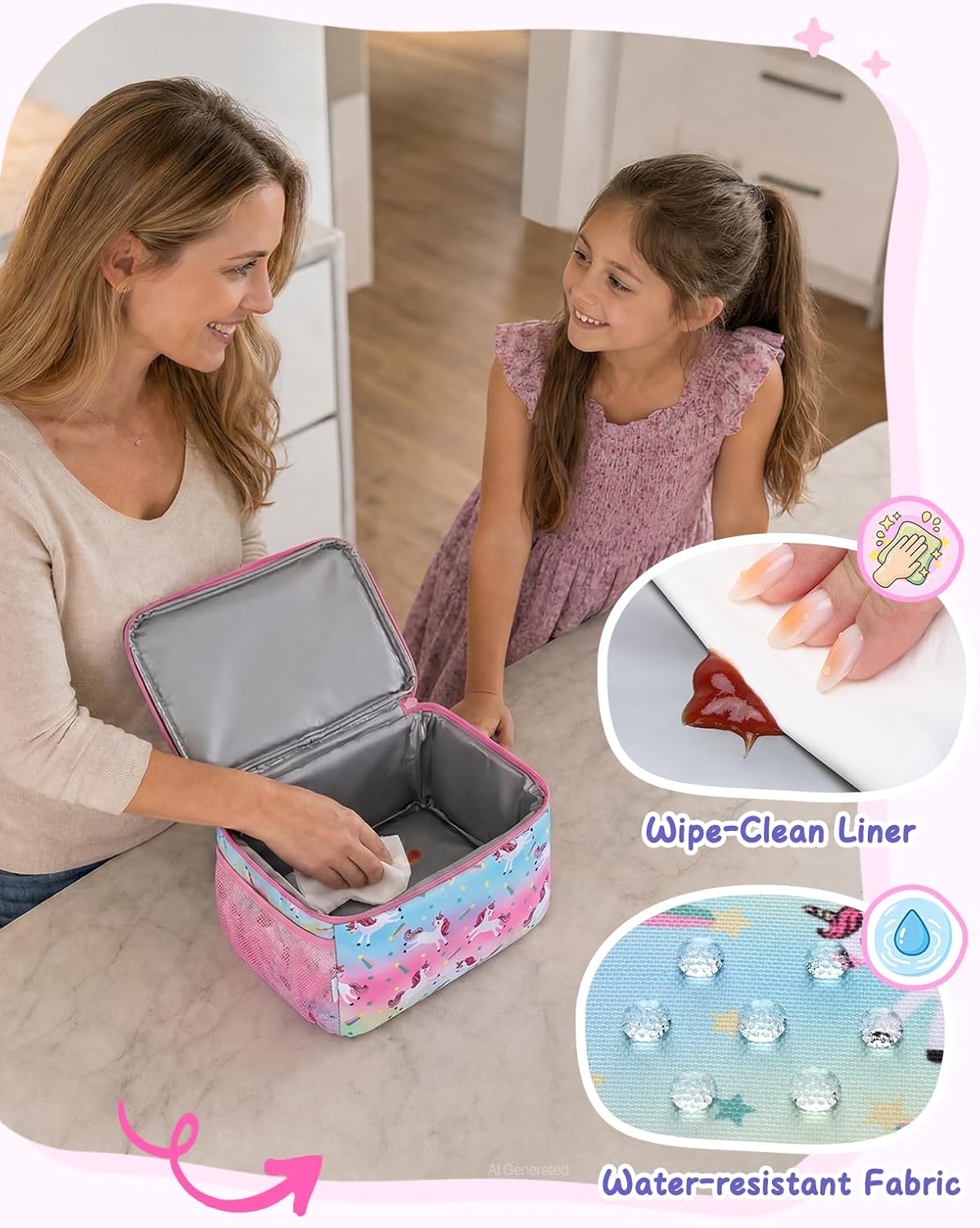 VASCHY Lunch Box Bag for Kids, Insulated Double Compartments Cooler Lunch Tote for Toddlers Boys Girls School/Daycare/Picnic Black Dinos