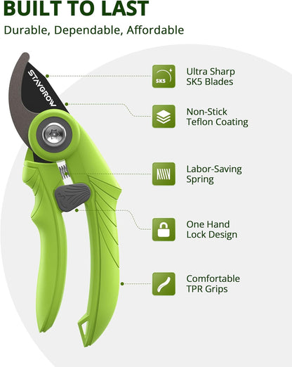 2pcs 6.5" Pruning Shears for Gardening Ultra Sharp Garden Scissors