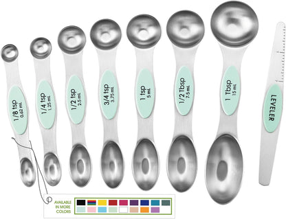 Spring Chef Stainless Steel Magnetic Measuring Spoons Set with Strong N45 Magnets, Heavy Duty Metal Kitchen Gadgets for Baking & Cooking, Fits in Most Kitchen Spice Jars, Set of 8 with Leveler, Black