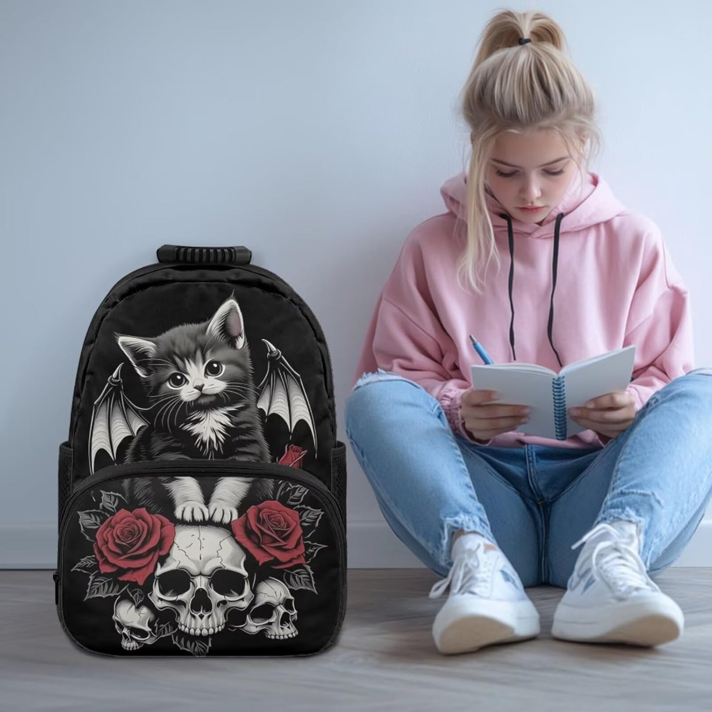Highland Cow Backpack with Lunch Box Set for Kids Sunflower School Backpack for Girls Boys Back to School Bag Student Travel Backpacks Reusable Utensils Pen Case Water Bottle Bag 5PCS