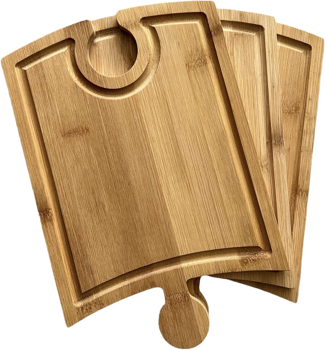 Bamboo Charcuterie Boards Set - Unique Puzzle Piece Design with Wine Glass Holder - Puzzle Charcuterie Cheese Board, Serving Tray - Set of 3