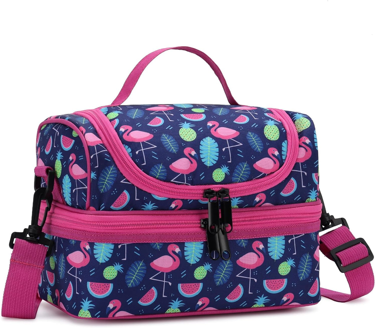 Lunch Bag for Girls,ChaseChic Insulated Lightweight Lunch Boxes for Kids Boys Dual Compartment Lunch Organizer Leak-Proof Cooler Bag with Detachable Adjustable Shoulder Strap,Purple Butterflies