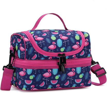 Lunch Bag for Girls,ChaseChic Insulated Lightweight Lunch Boxes for Kids Boys Dual Compartment Lunch Organizer Leak-Proof Cooler Bag with Detachable Adjustable Shoulder Strap,Purple Butterflies
