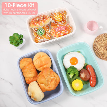 MAQUITA 10PCS Meal Prep Containers 1-Compartment, Wheat Straw Microwave Bento Lunch Box with Lids, Reusable & Stackable Food Storage Containers, Dishwasher Freezer Safe BPA Free