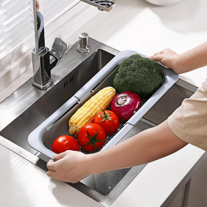 Extendable Over the Sink Colander Strainer Basket, Plastic Retractable Kitchen Sink Basket - Wash Vegetables, Fruits, Drain Pasta and Dry Dishes L (black XL)