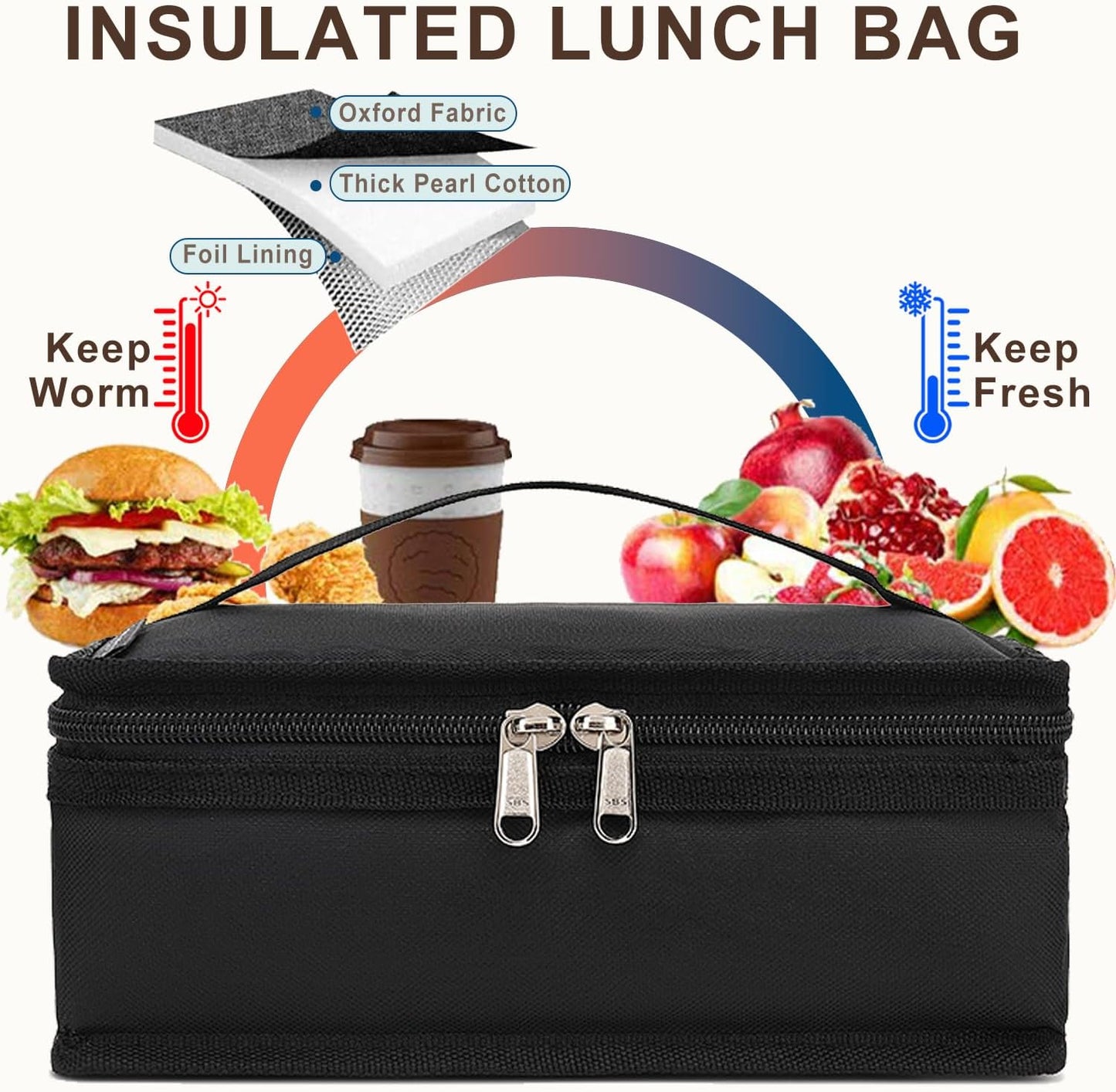 FlowFly Small Insulated Lunch box Portable Soft Bag Mini Cooler Thermal Meal Tote Kit with Handle for Work & School, Black