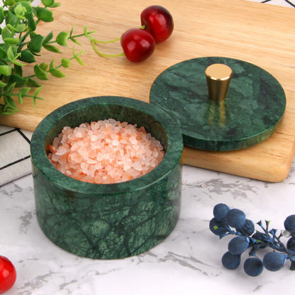Marble Salt Cellar with Lid, Viva Jade, 4 inch