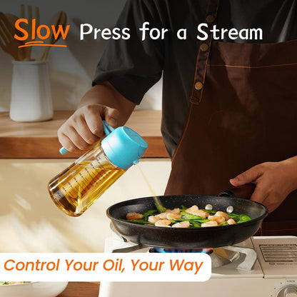 TrendPlain 16oz/470ml Glass Olive Oil Sprayer for Cooking – 2 in 1 Olive Oil Dispenser Bottle for Kitchen Gadgets and Air Fryer Accessories, Salad, BBQ - Black
