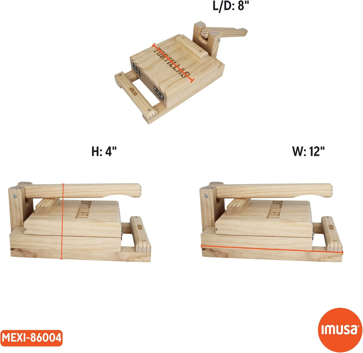 IMUSA 7.5 Inch Wood Tortilla Press