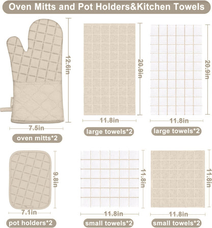 Oven Mitts Kitchen Towels and Dishcloths Pot Holders Sets, Oven Gloves Kitchen Dish Towels 500 Degree Heat Resistant Potholders with Non-Slip Silicone Surface for Cooking, Grilling, Baking-Gray