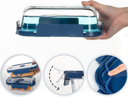 Glass Food Storage Containers 10 Pack, Meal Prep Containers with Snap Locking Lids Airtight Built in Air Vents, Glass Lunch Containers, Microwave/Dishwasher Safe, Navy Blue