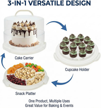 12 Inch Cake Carrier with Lid and Handle – Heavy-Duty Cake Container for Baking Events & Outdoor Trips | Adjustable Height,Portable Food Cake Carrier Storage Solution for Picnics & Camping