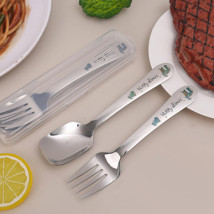 Cute Cartoon Spoon Fork Dinnerware Sets with Case Cute Kawaii Portable Travel Stainless Steel Cutlery Set Kitchen Utensils Tableware (Monsters,16.5x4cm)