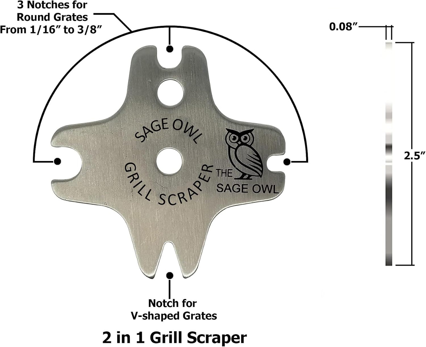 Sage Owl Bristle-Free Stainless Steel BBQ Grill Scraper – Safe Grill Cleaner for Outdoor Grills, Smoker Accessories, Cooking Gadgets, and Barbecue Grilling Tools – Ideal Mens Stocking Stuffers